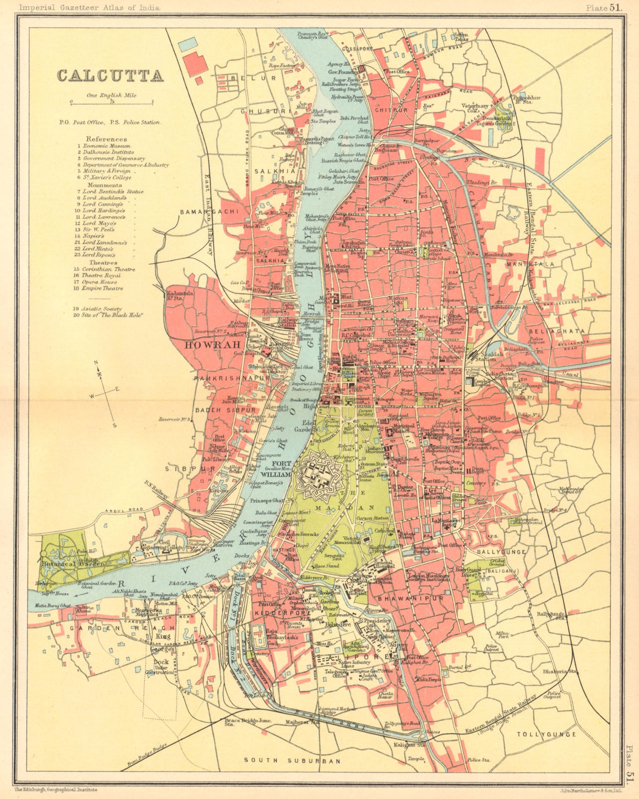 Calcutta / Kolkata town city plan. Fort William. British India 1931 old map