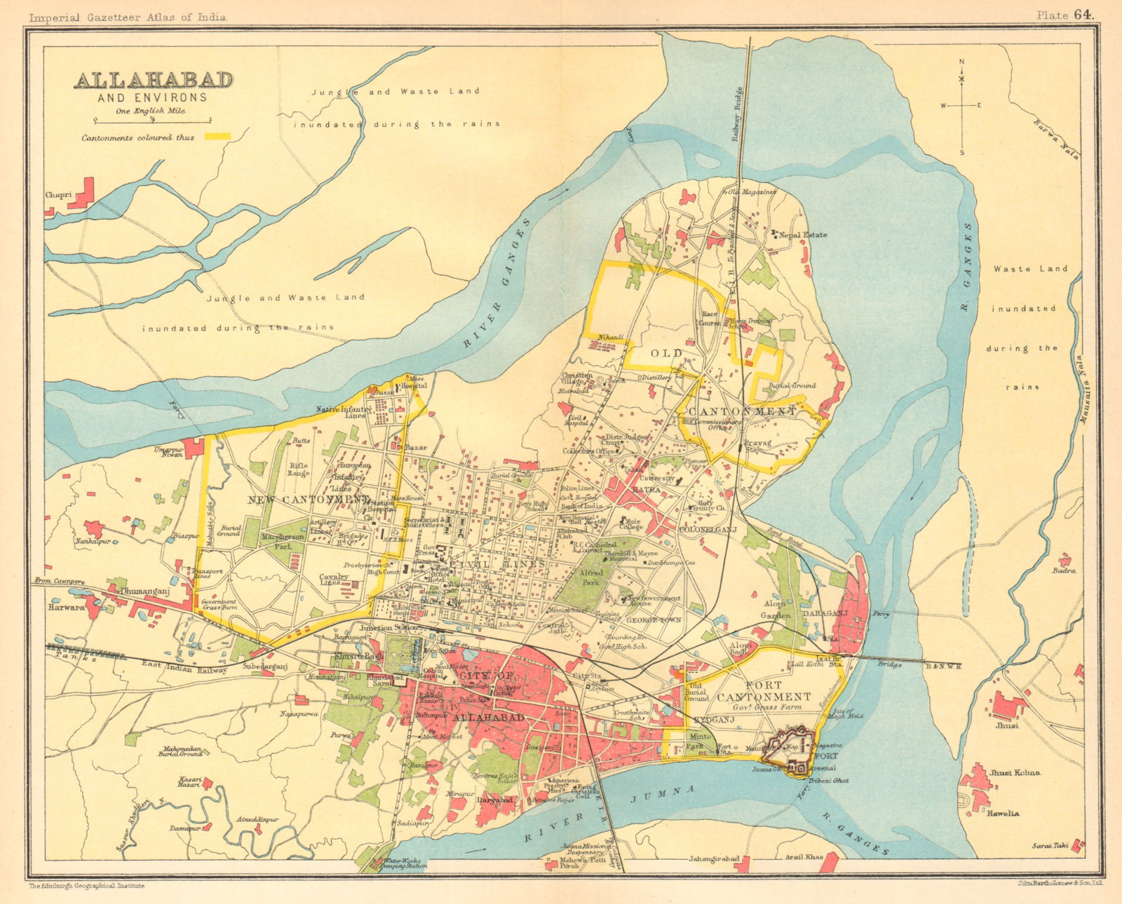 Associate Product Allahabad / Prayagraj town city plan. Cantonment. British India 1931 old map