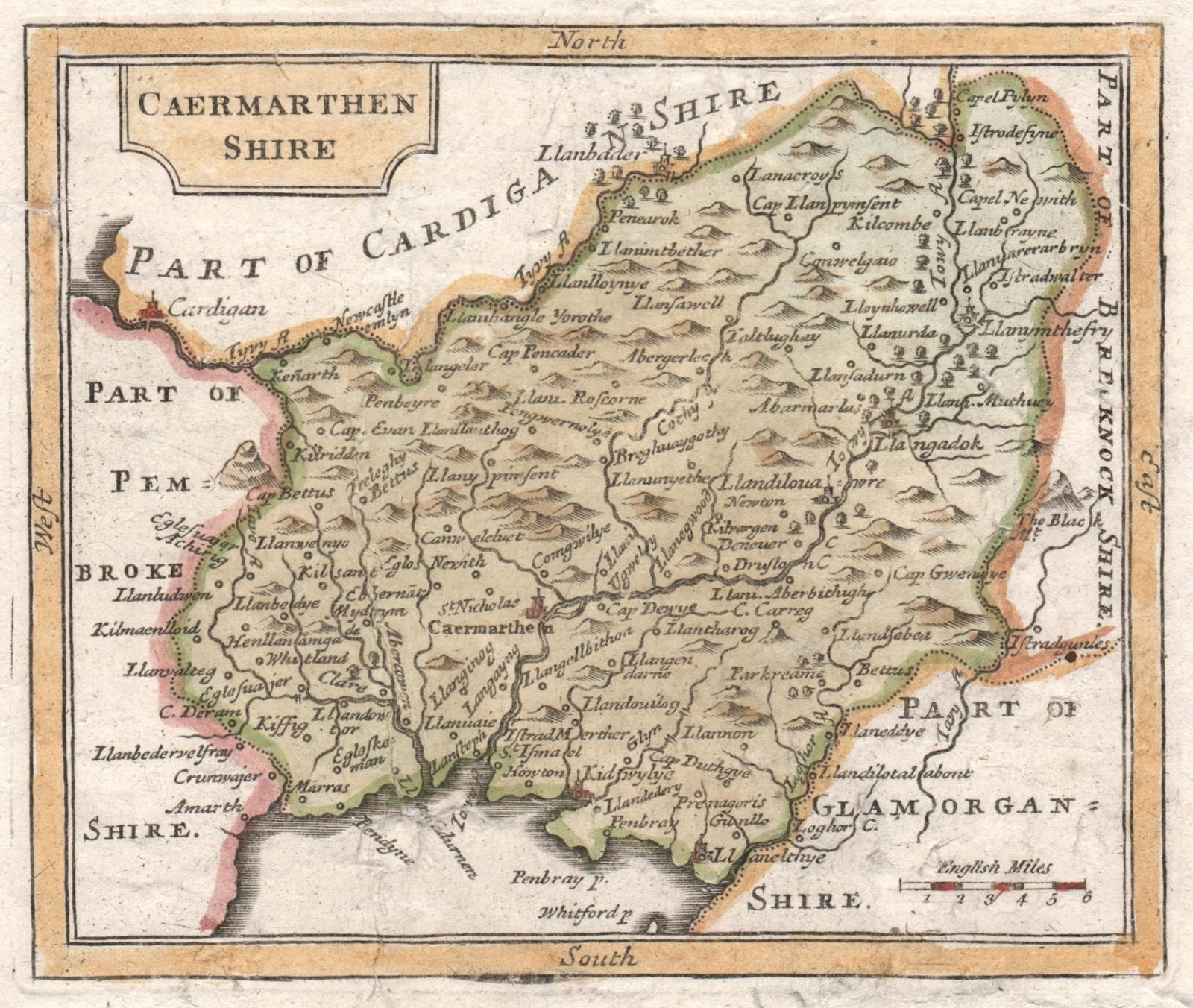 Antique county map of Carmarthenshire by John Seller / Francis Grose 1783