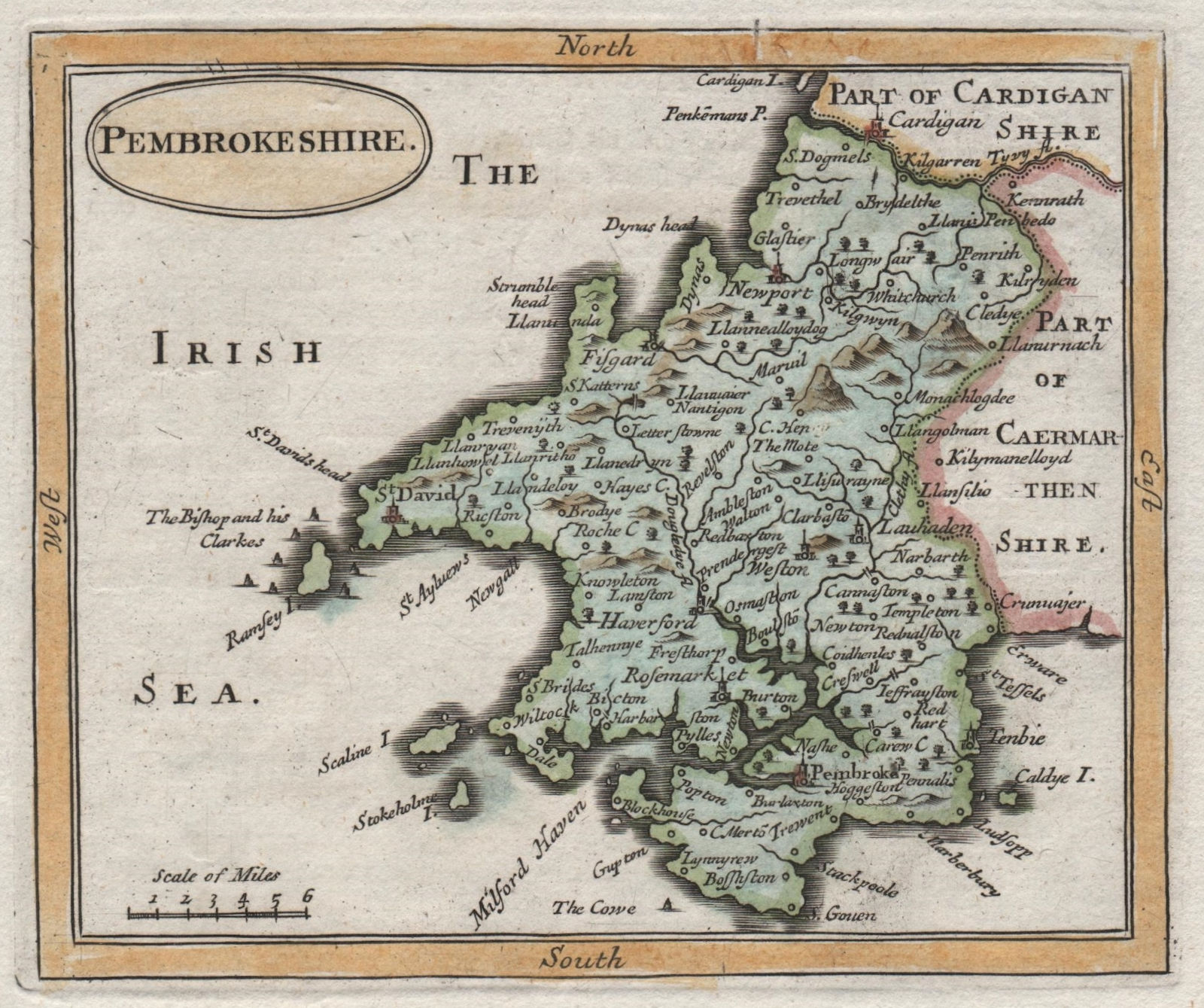 Antique county map of Pembrokeshire by Francis Grose / John Seller 1783