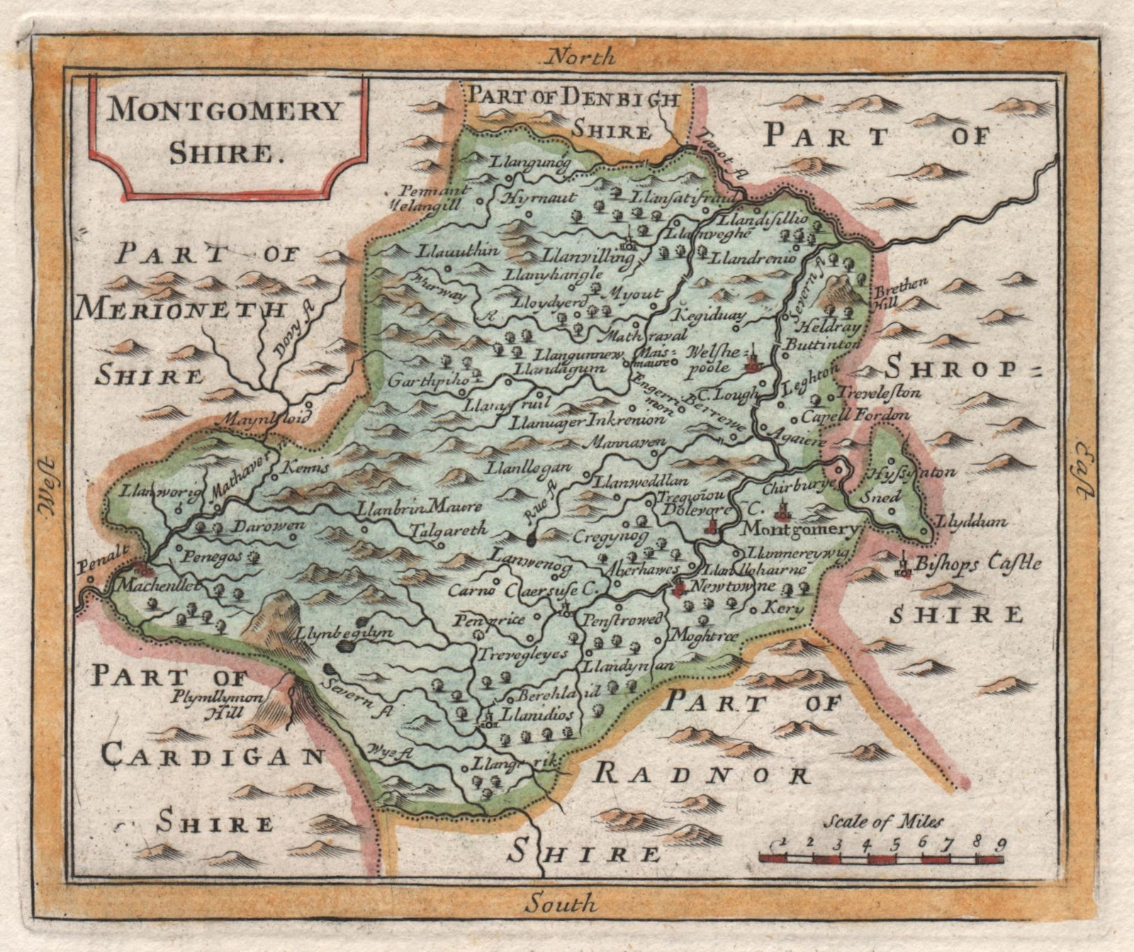 Antique county map of Montgomeryshire by Francis Grose / John Seller 1783