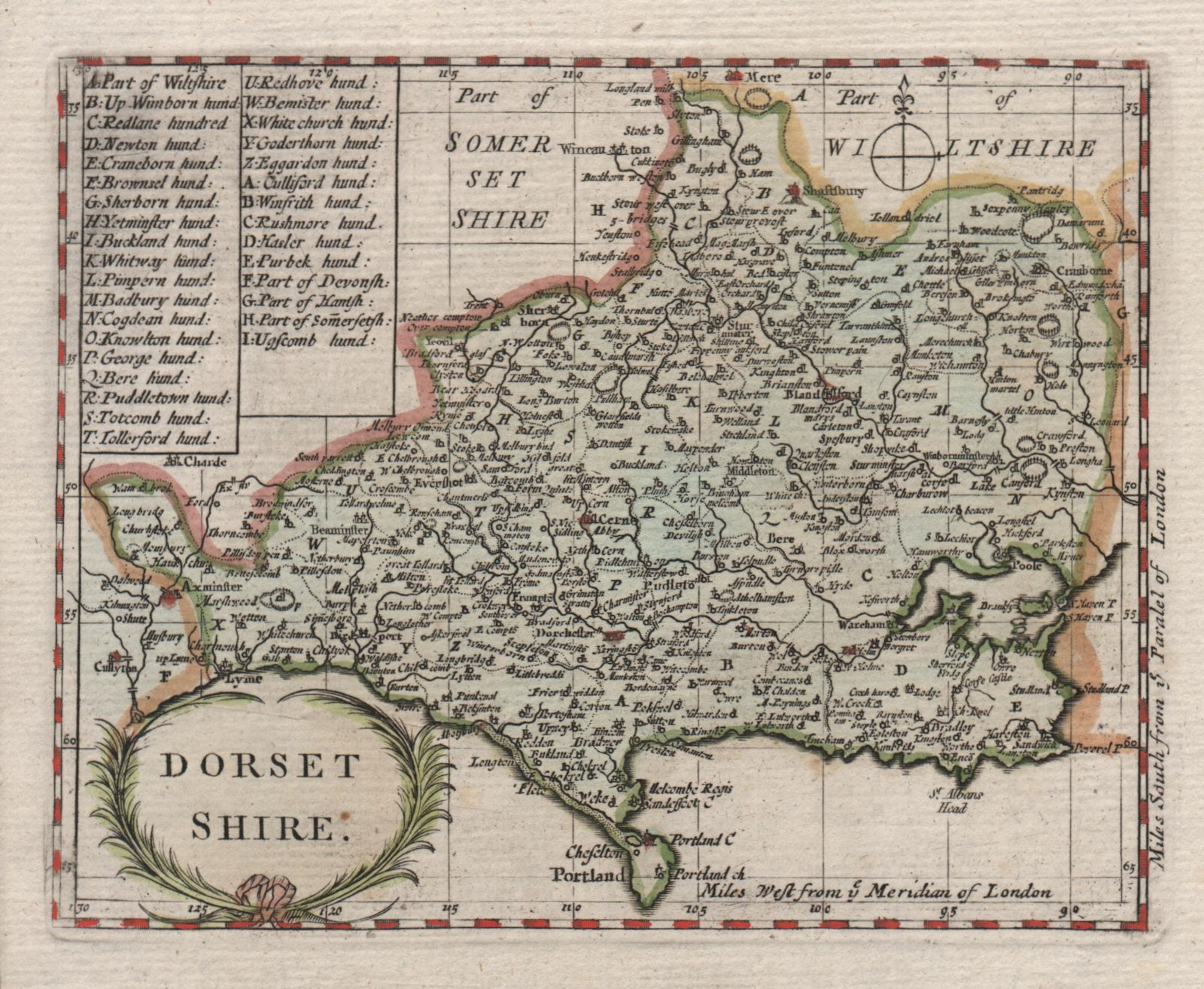 Antique county map of Dorsetshire by John Seller / Francis Grose 1783 old