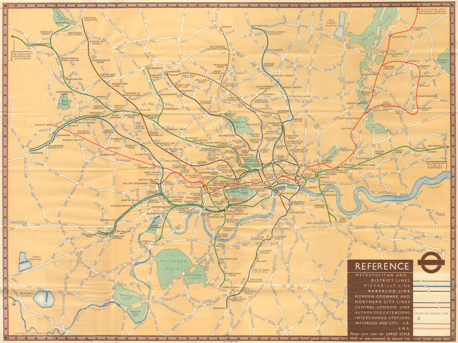 London Transport tube. "Underground Railway Map" - Number 1 - 1937 old