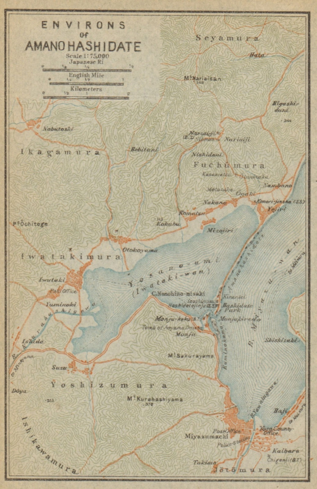 Associate Product Amanohashidate environs, Miyazu Bay. Kyoto Prefecture, Japan 1914 old map