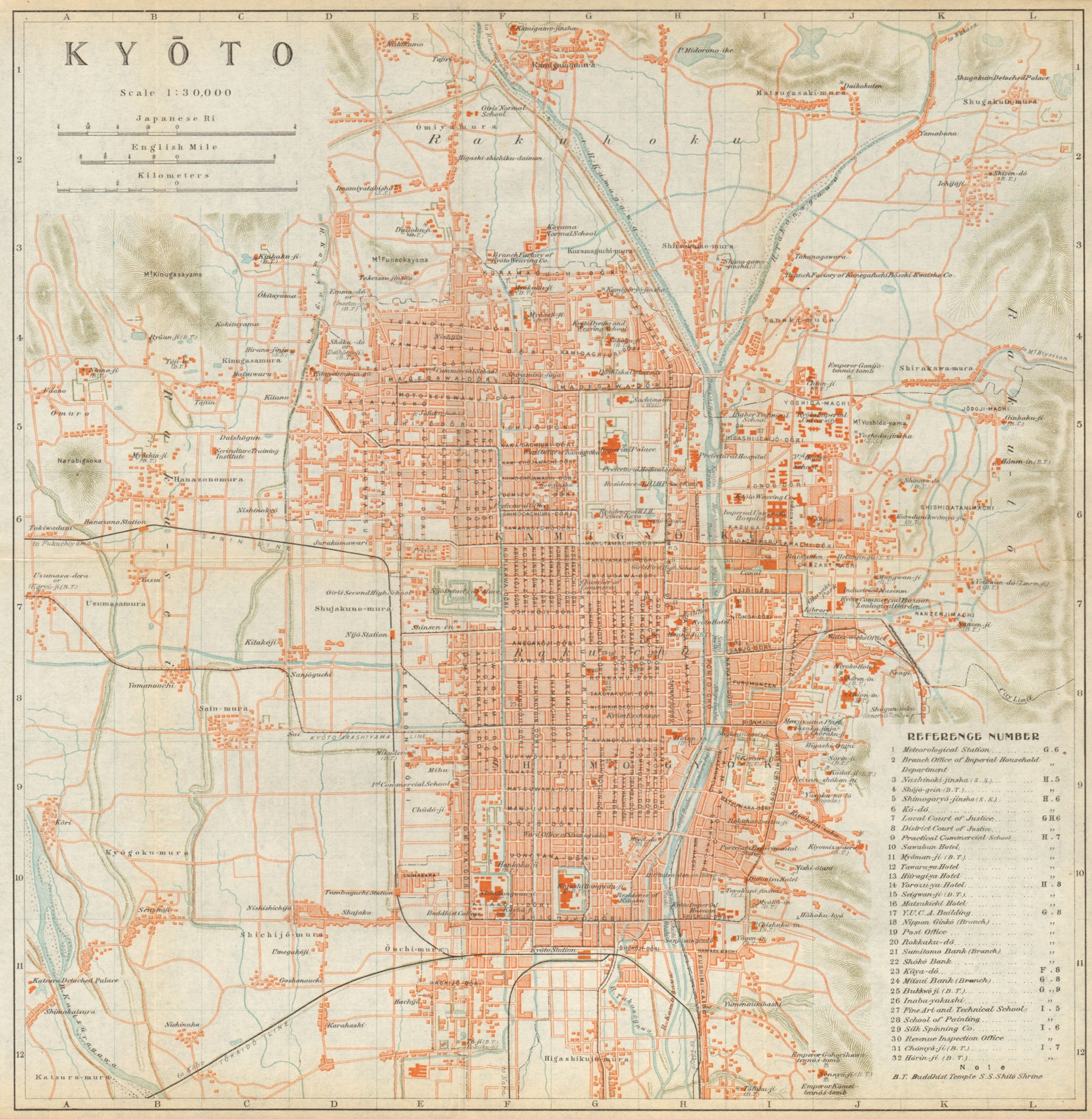 Associate Product Kyoto antique town city plan. Japan 1914 old vintage map chart