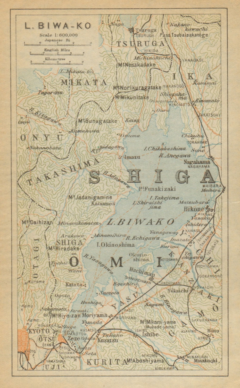 Associate Product Lake Biwa-ko. Shiga. Japan 1914 old antique vintage map plan chart
