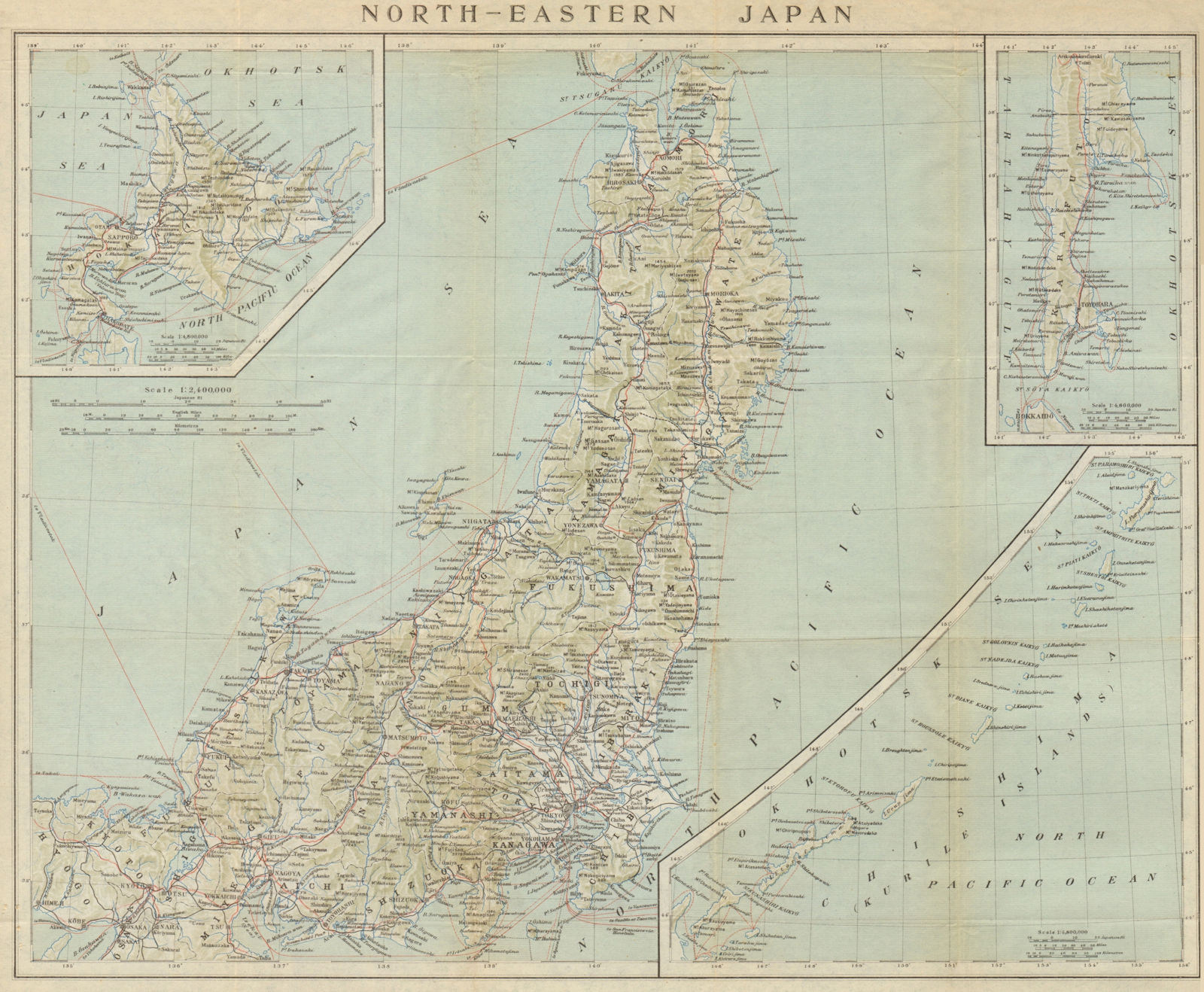 Associate Product North-Eastern Japan. Honshu, Hokkaido, Sakhalin & Kurile islands 1914 old map