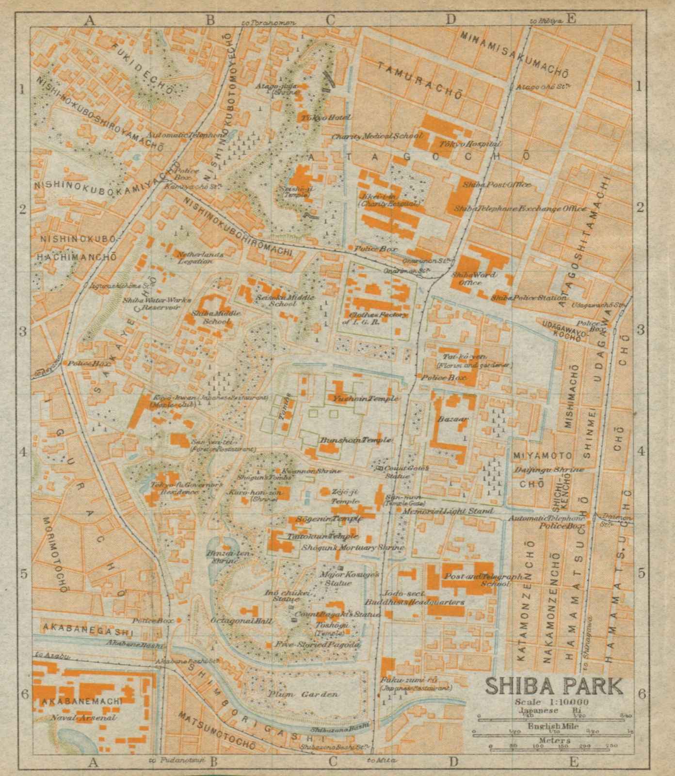 Associate Product Shiba Park antique town city plan. Minato, Tokyo. Japan 1914 old map