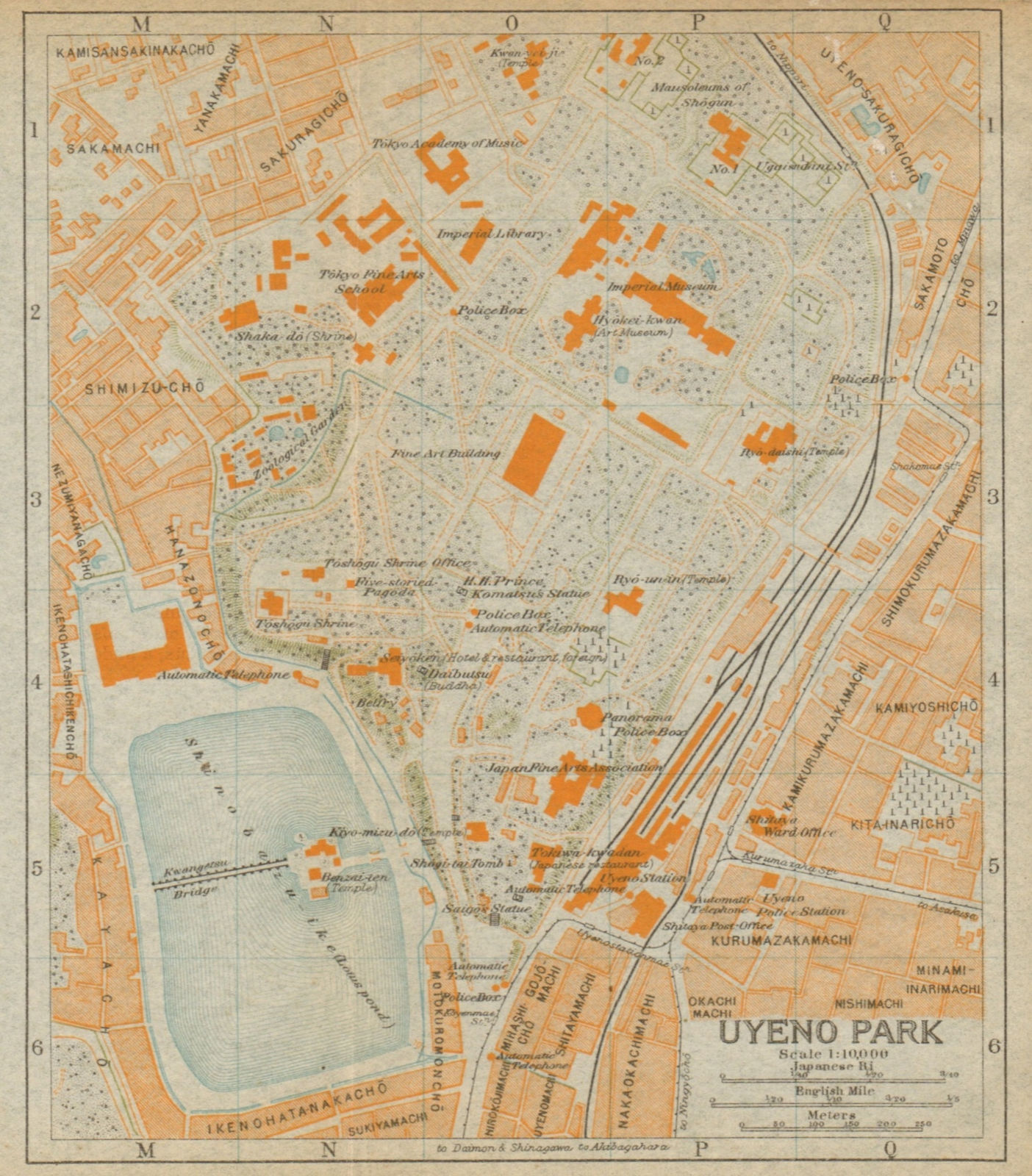 Associate Product Uyeno Park antique town city plan. Ueno Park, Taito, Tokyo. Japan 1914 old map