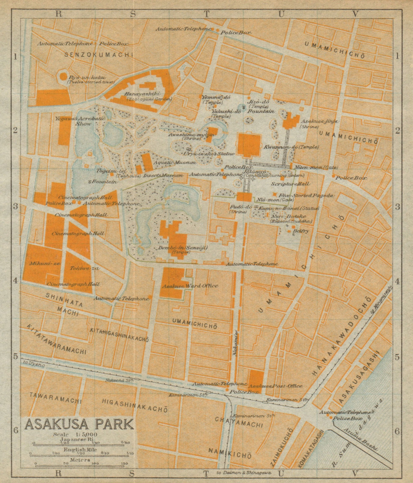 Associate Product Asakusa Park antique town city plan. Taito, Tokyo. Japan 1914 old map