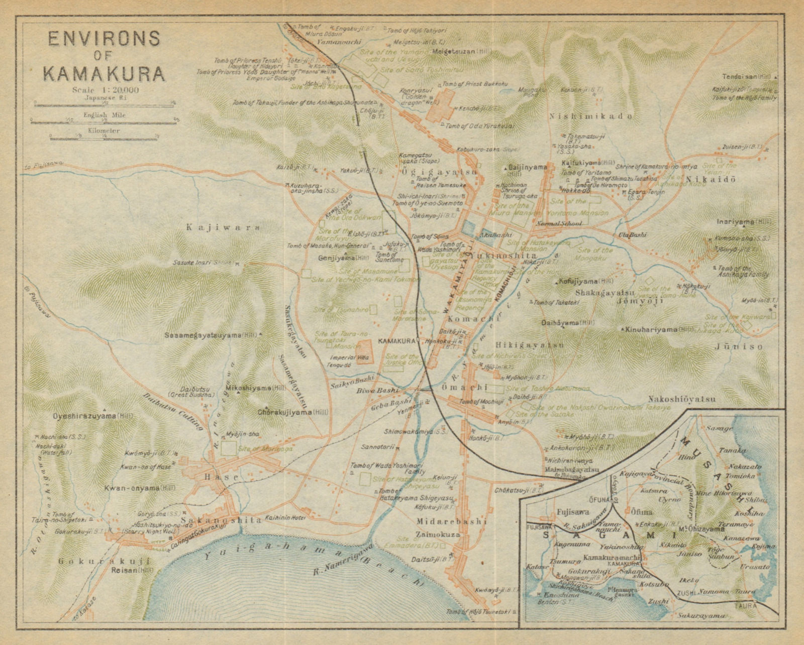 Associate Product Kamakura & environs. Japan 1914 old antique vintage map plan chart