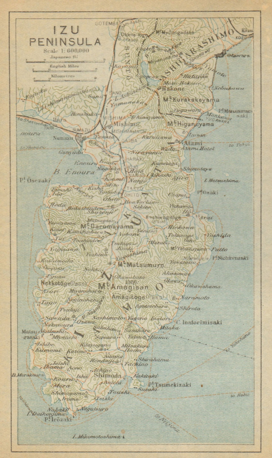 Izu Peninsula. Honshu. Japan 1914 old antique vintage map plan chart