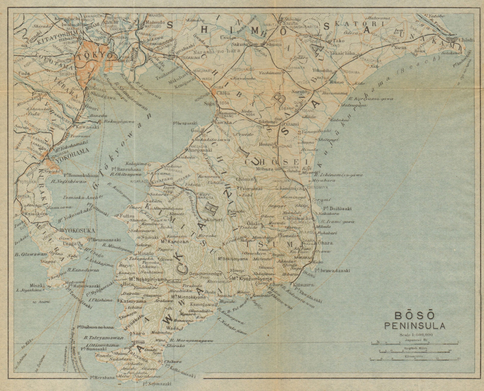 Boso Peninsula. Chiba & Tokyo Bay. Japan 1914 old antique map plan chart