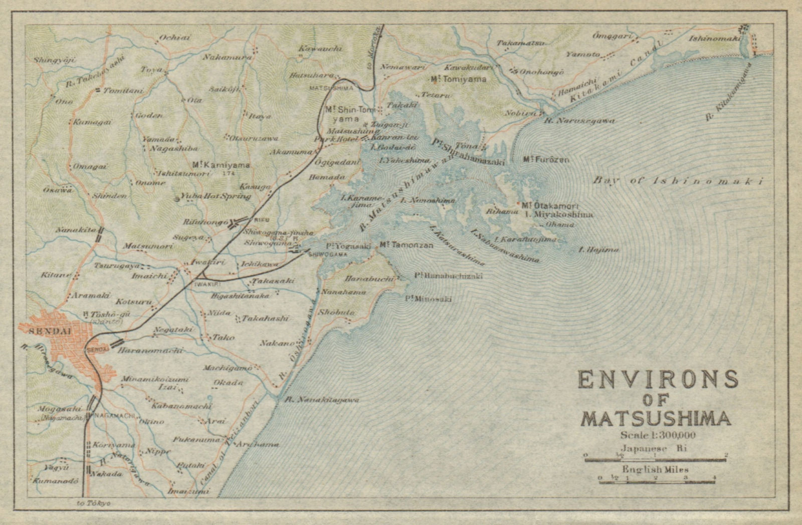 Associate Product Matsushima & environs. Sendai. Japan 1914 old antique vintage map plan chart