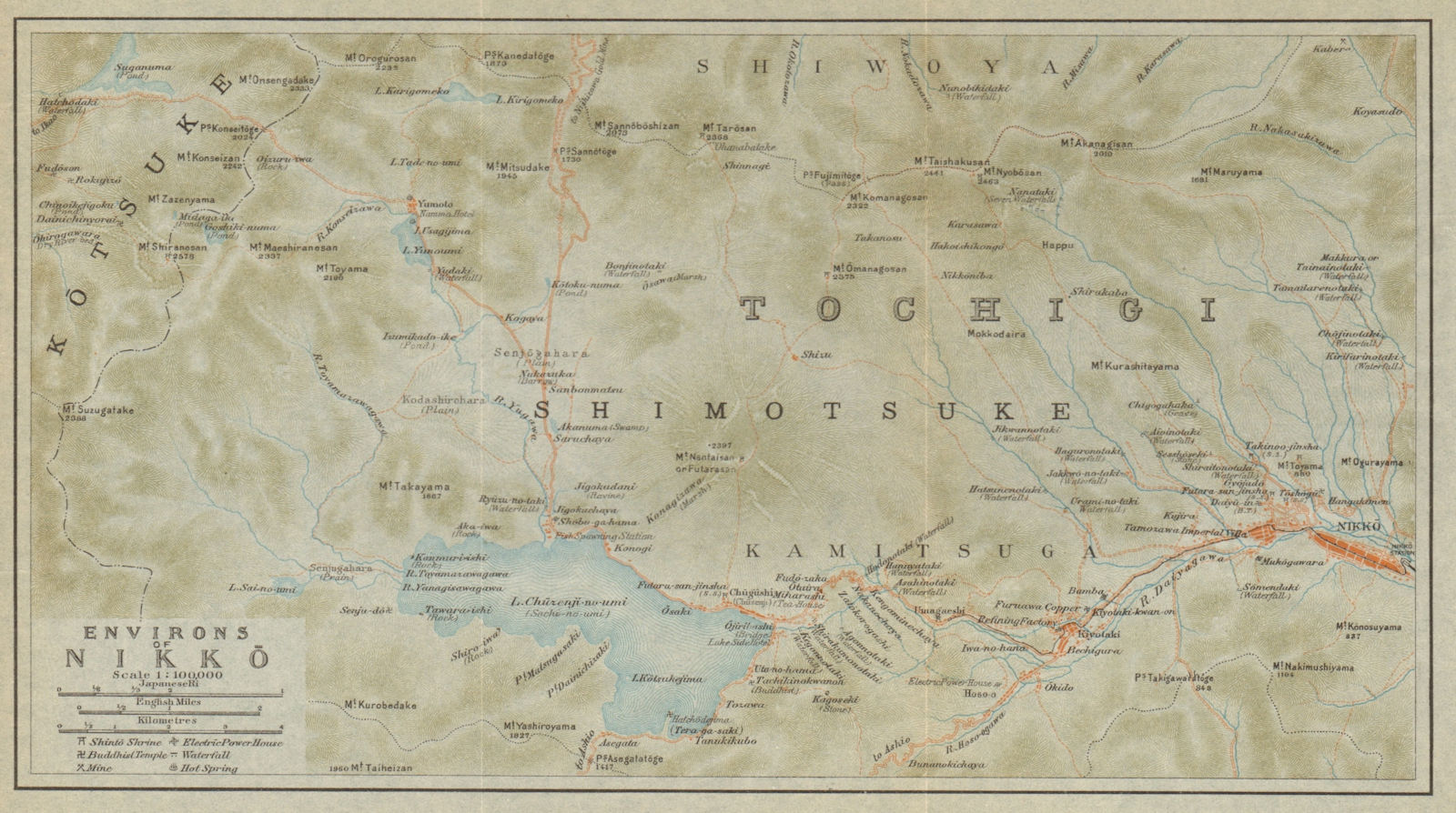 Associate Product Nikko & environs. Tochigi. Japan 1914 old antique vintage map plan chart