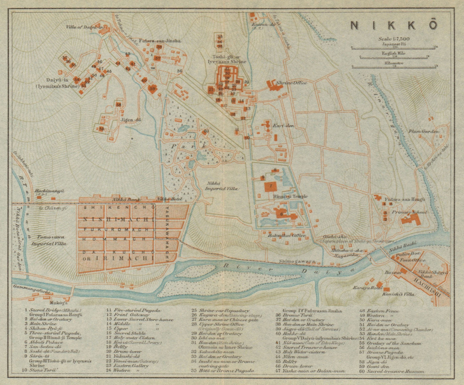 Associate Product Nikko antique town city plan. Tochigi. Japan 1914 old map chart