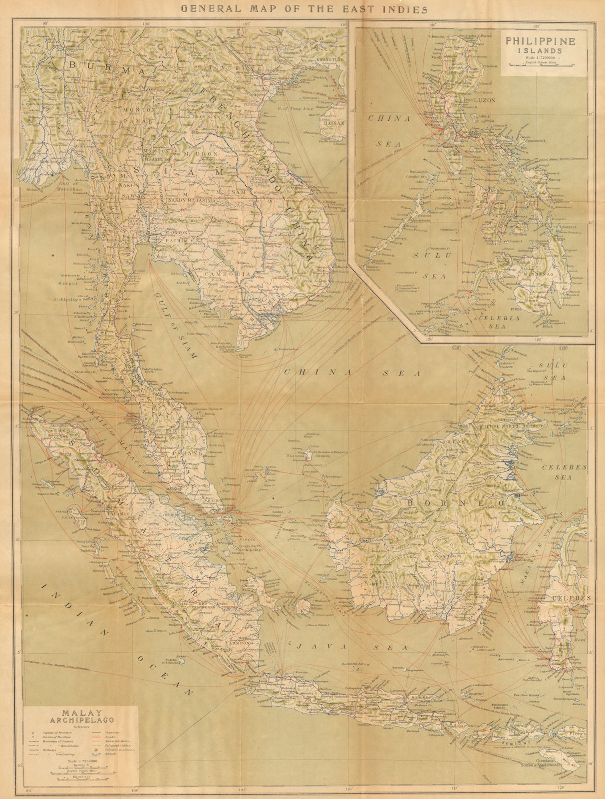 East Indies Malay Archipelago. Indochina Philippines Malaysia Indonesia 1920 map