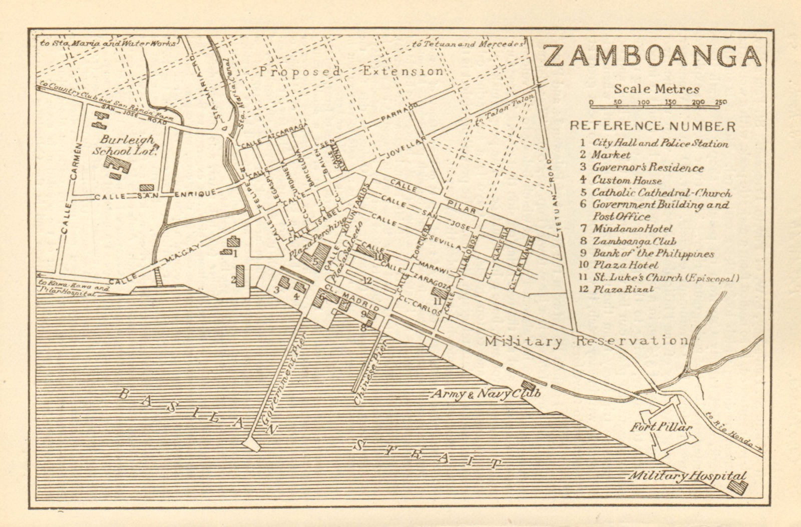 Zamboanga town city sketch plan. Mindanao. Philippines 1920 old vintage map