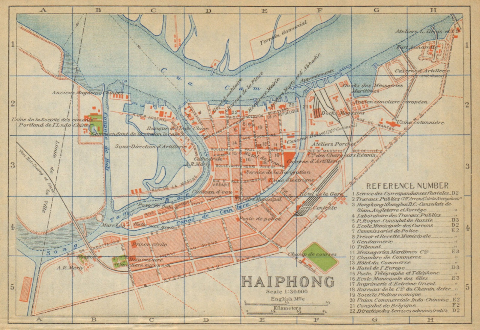 Haiphong antique town city plan. Hai Phong. Vietnam 1920 old map chart