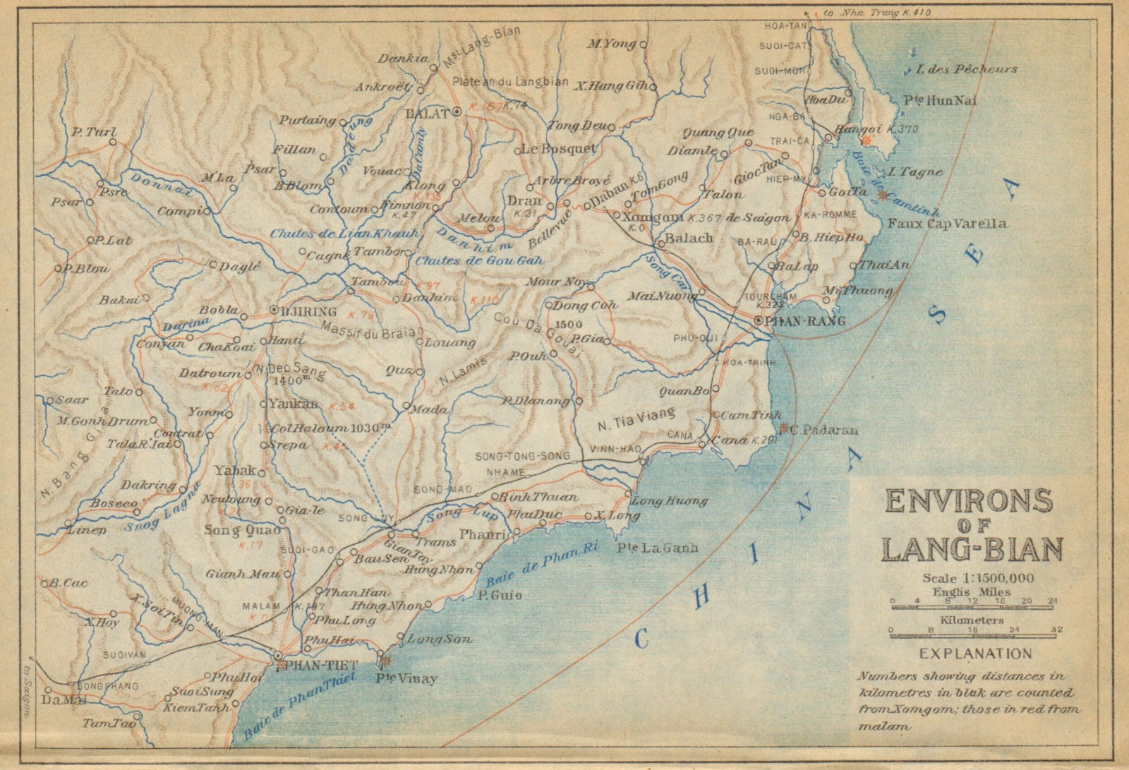 Lang Biang environs. Binh Thuan, Ninh Thuan & Lam Dong. Vietnam 1920 old map