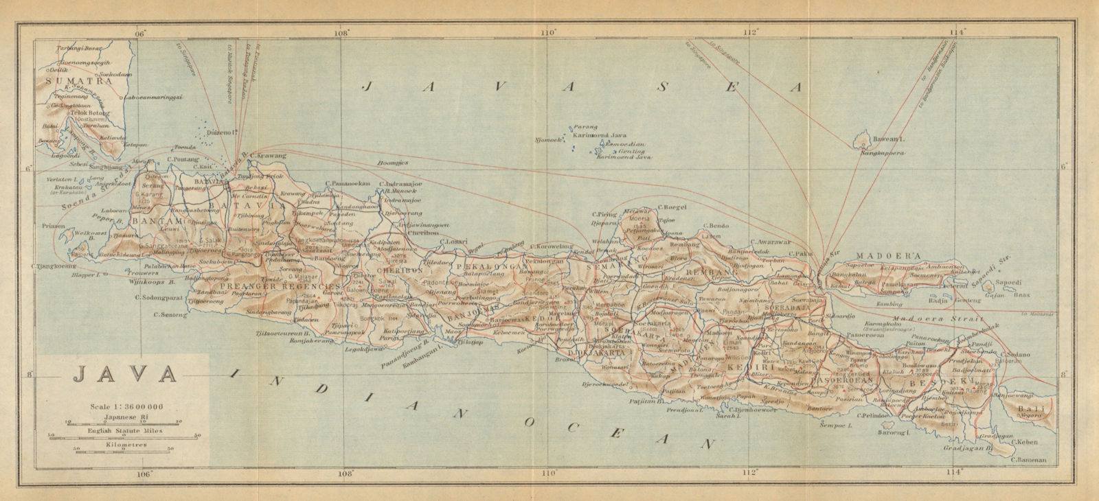 The island of Java. Dutch East Indies. Indonesia 1920 old vintage map chart