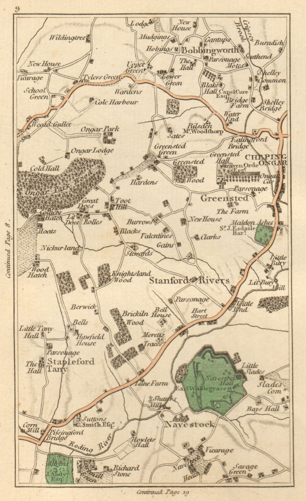 CHIPPING ONGAR. North Weald Bassett,Marden Ash,Toot Hill,Bobbingworth 1811 map