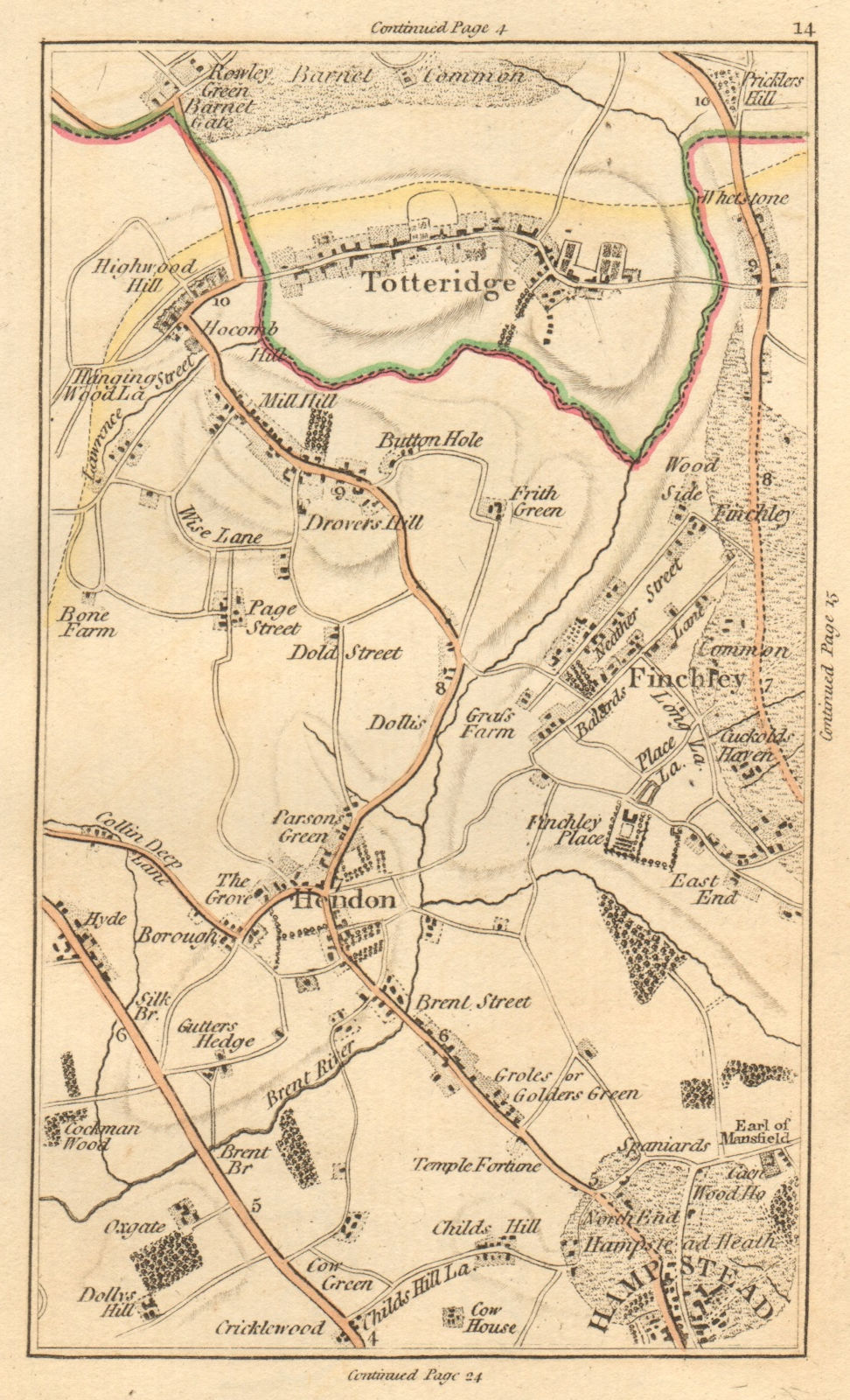HENDON.Totteridge,Finchley,Hampstead,Cricklewood,Golders Green,Barnet 1811 map