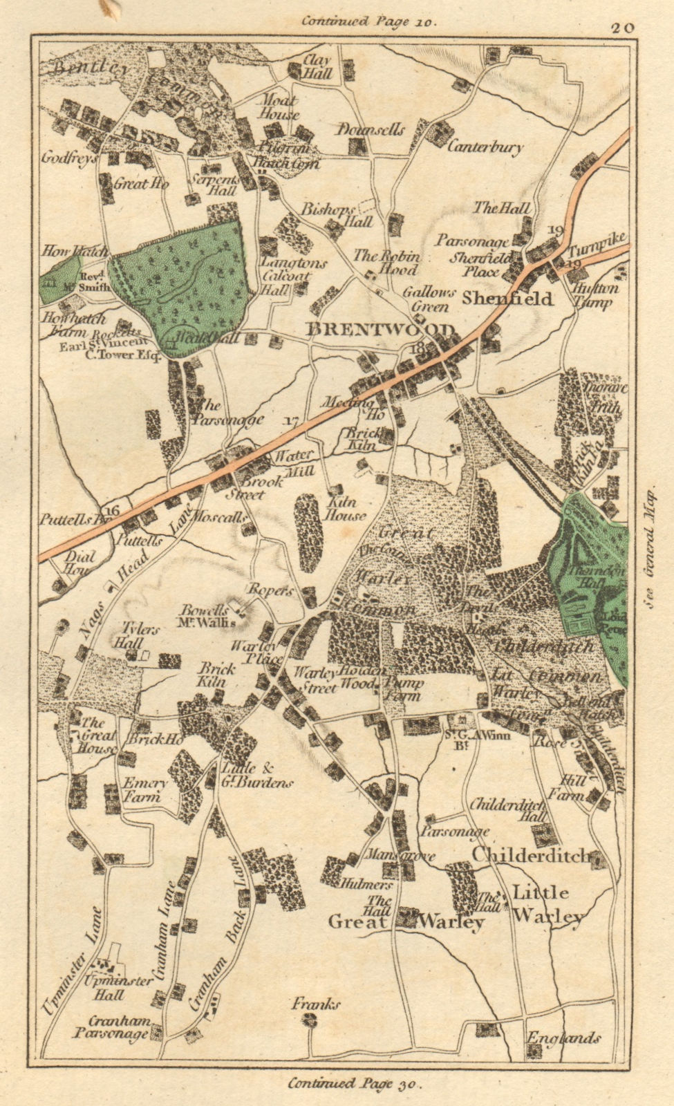 BRENTWOOD. Upminster, Little/Great Warley, Childerditch, Shenfield 1811 map