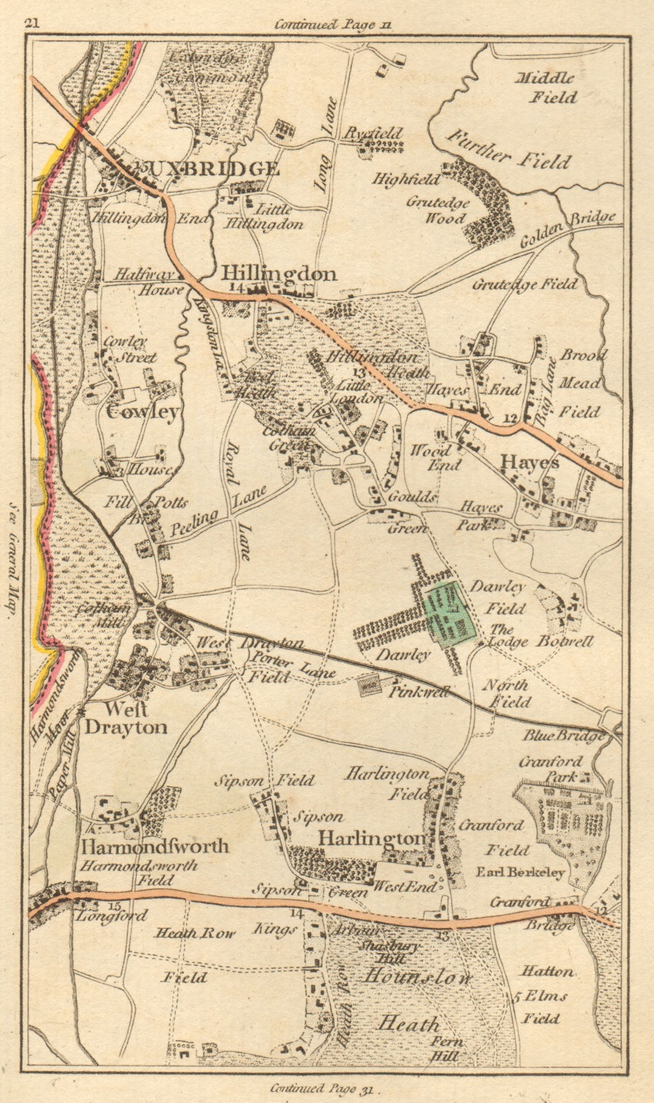 UXBRIDGE. Hillingdon,Hayes,West Drayton,Yiewsley,Ickenham,Heathrow 1811 map