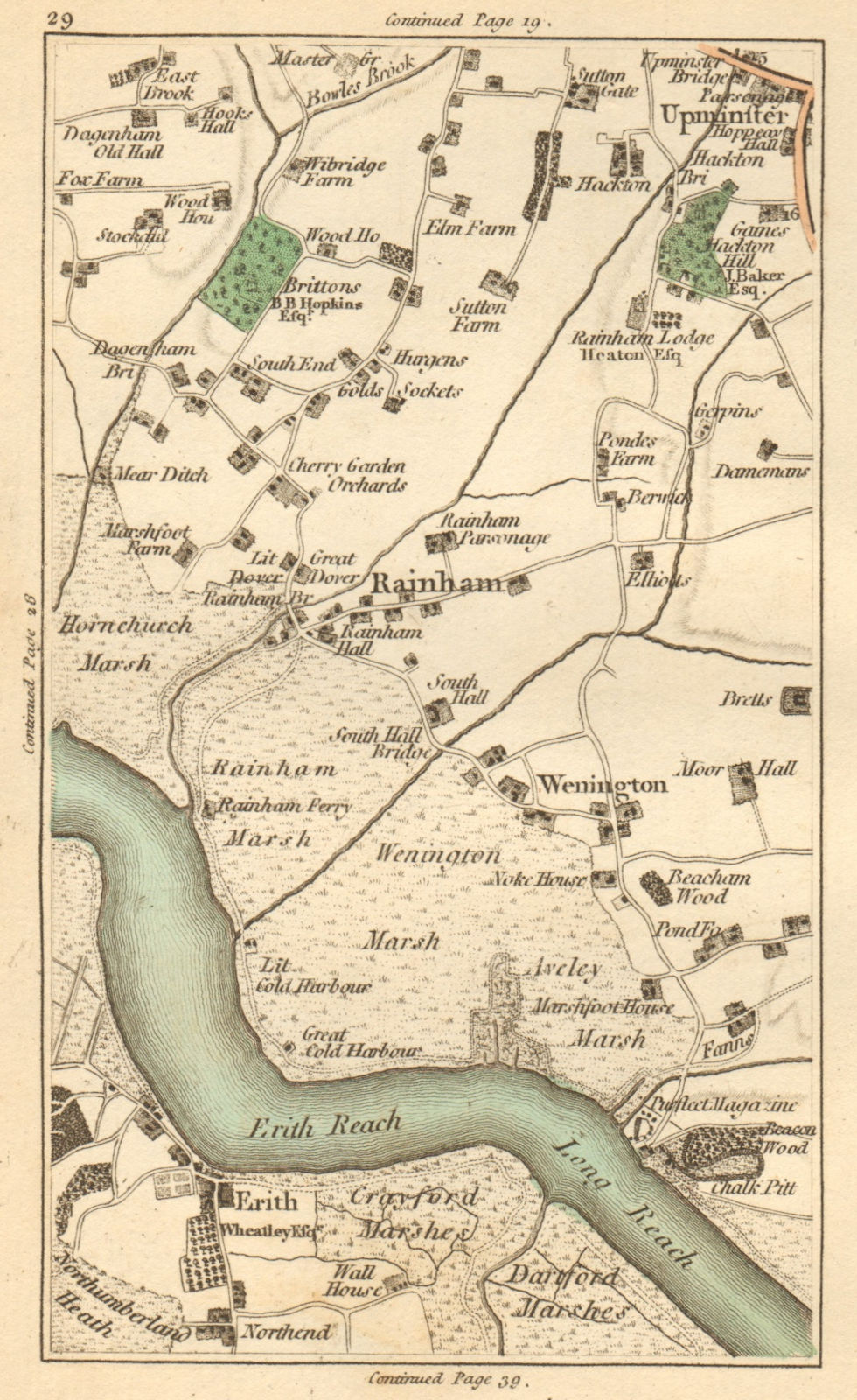 HORNCHURCH.Upminster,Erith,Rainham,Dagenham,Purfleet,Dartford 1811 old map