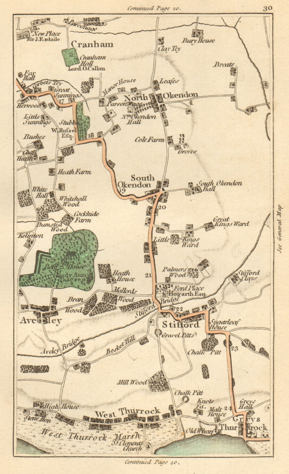 THURROCK. Aveley,Cranham,Ockendon,Grays,Stifford,Upminster,Lakeside 1811 map
