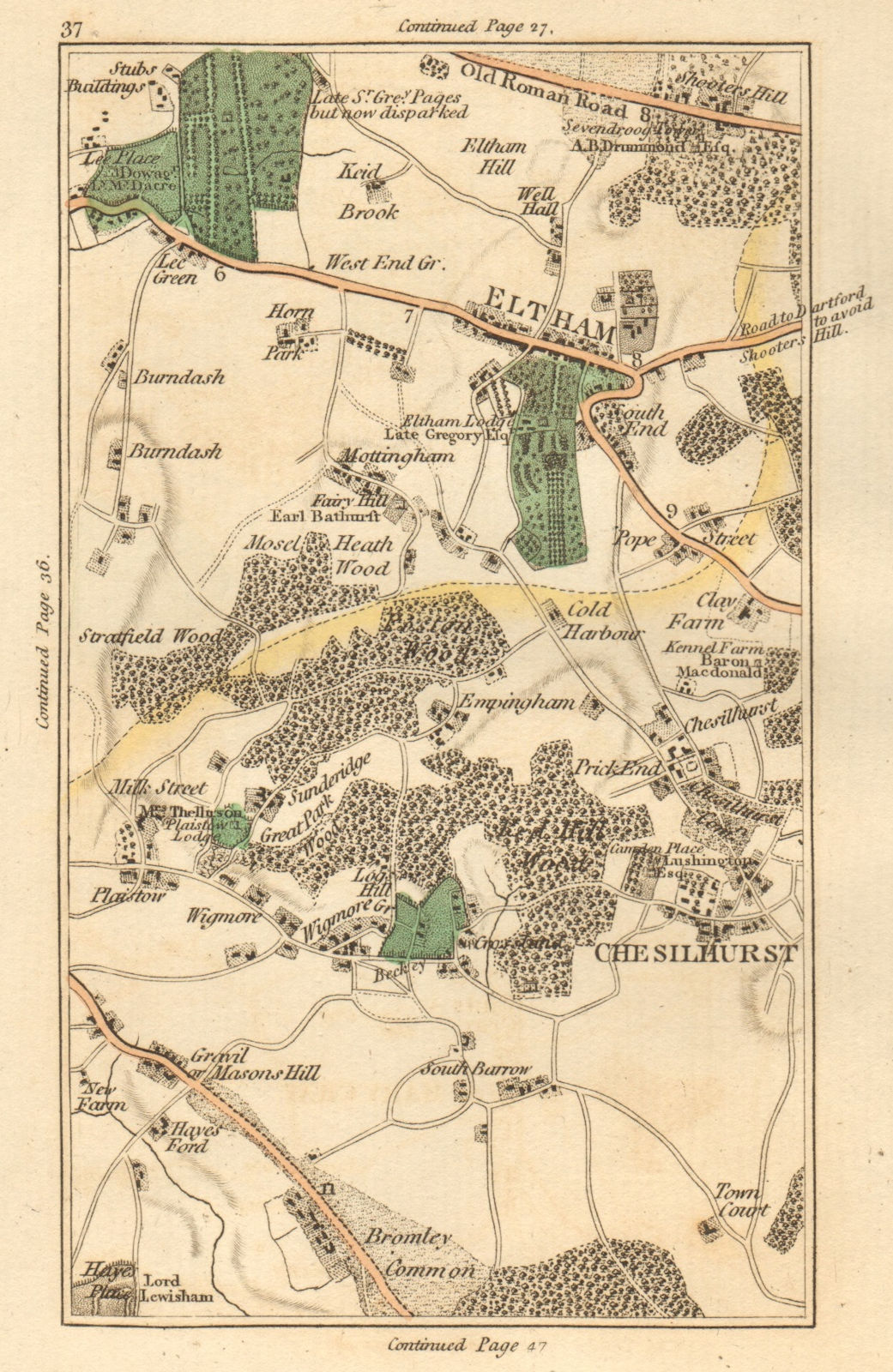 BROMLEY. Eltham,Chislehurst,Shooter's Hill,Petts Wood,Blackheath Park 1811 map