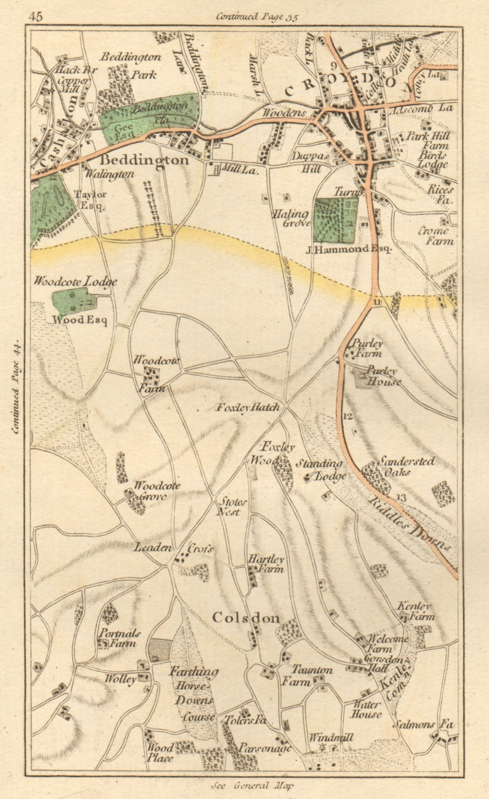 CROYDON. Beddington,Coulsdon,Purley,Wallington,Sanderstead,Chipstead 1811 map