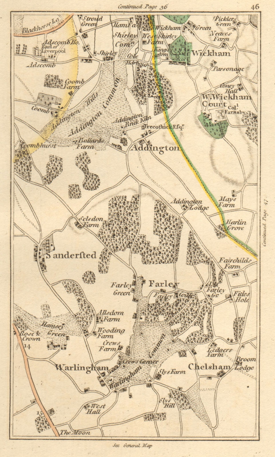 CROYDON. Wickham,West Wickham,Addington,Sanderstead,Farley,Warlingham 1811 map