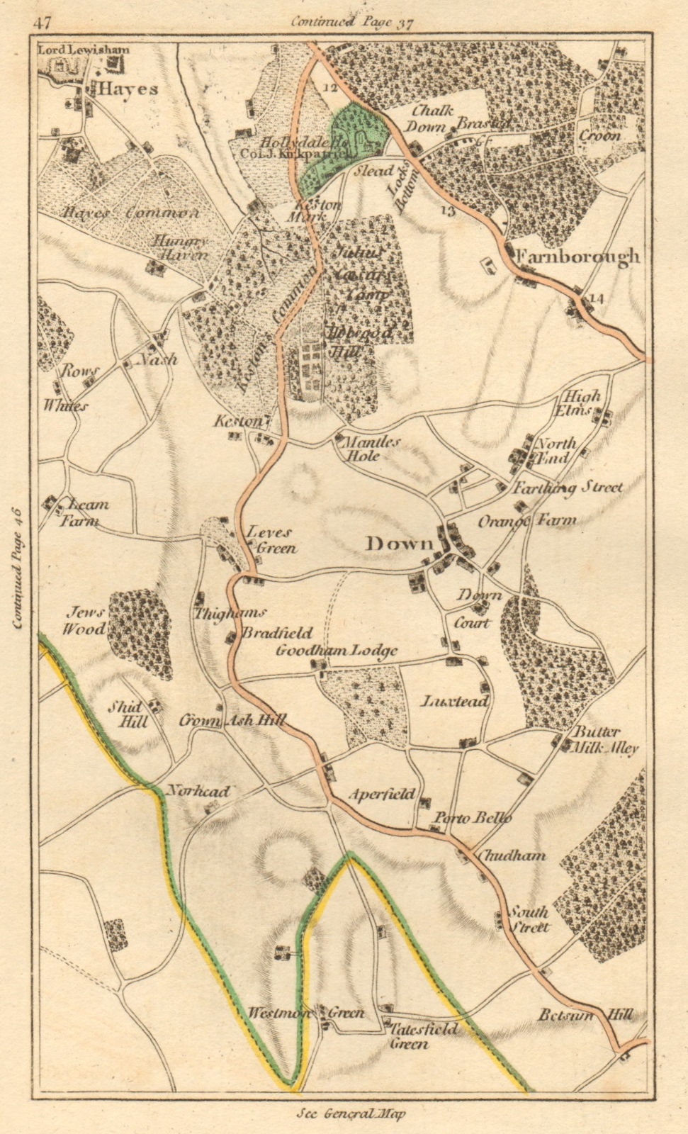 ORPINGTON. Keston Mark,Hayes,Downe,Farnborough,Biggin Hill,Tatsfield 1811 map