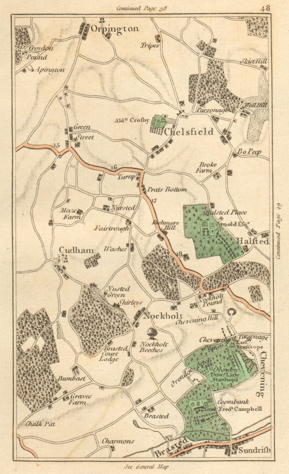 ORPINGTON. Chelsfield,Halsted,Chudham,Knockholt,Chevening,Sundridge 1811 map