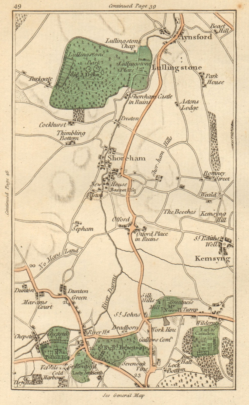 Associate Product SEVENOAKS. Riverhead,Eynsford,Lullingstone,Shoreham,Kemsing,Otford 1811 map