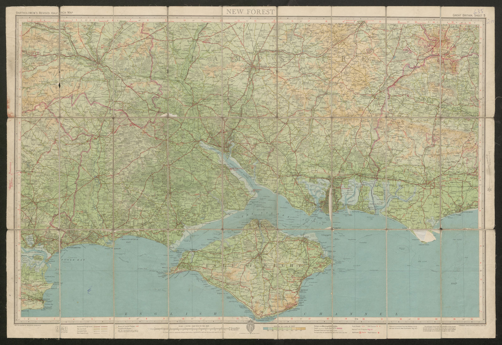 Sheet 5 NEW FOREST. Hampshire Southampton Salisbury. BARTHOLOMEW 1953 old map