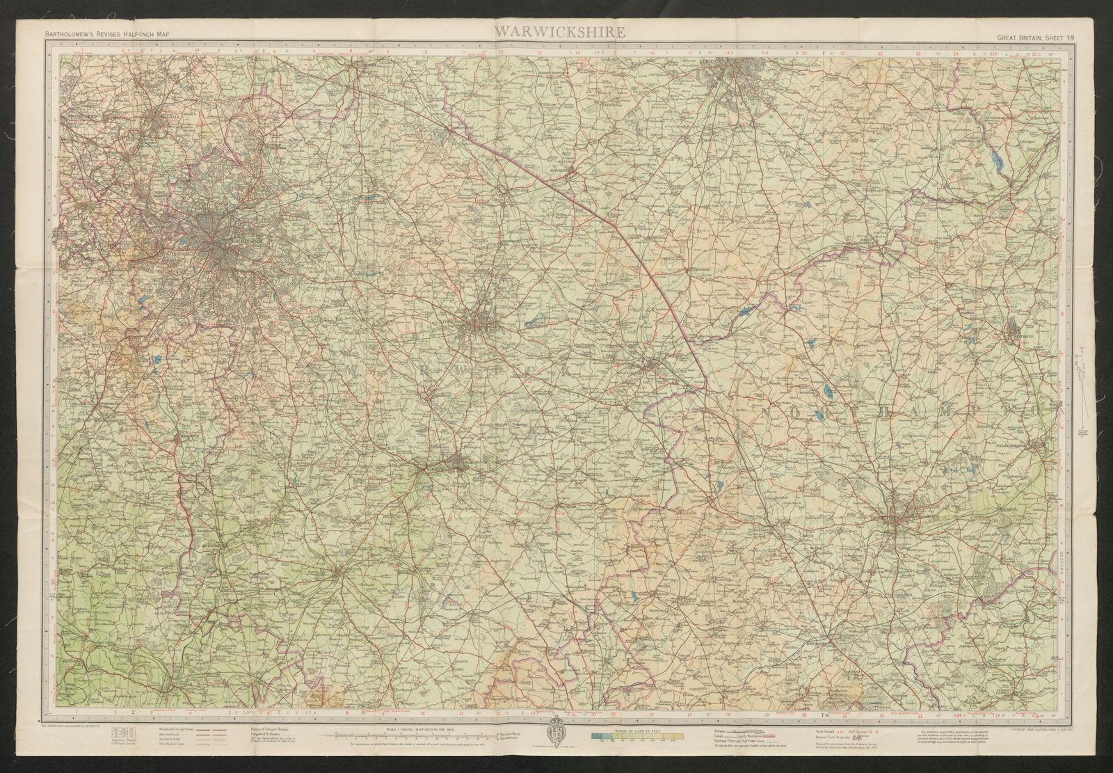 Associate Product Sheet 19 WARWICKSHIRE. Birmingham Northampton Leicester. BARTHOLOMEW 1947 map
