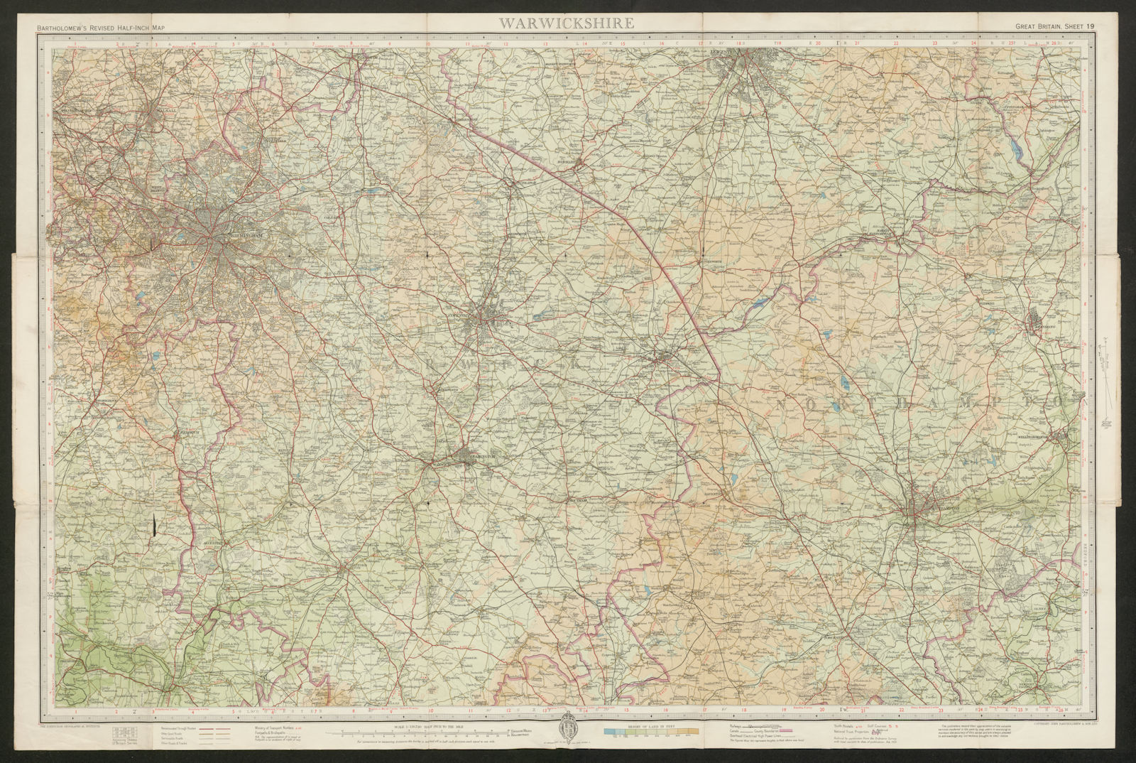 Associate Product Sheet 19 WARWICKSHIRE. Birmingham Northampton Coventry. BARTHOLOMEW 1951 map