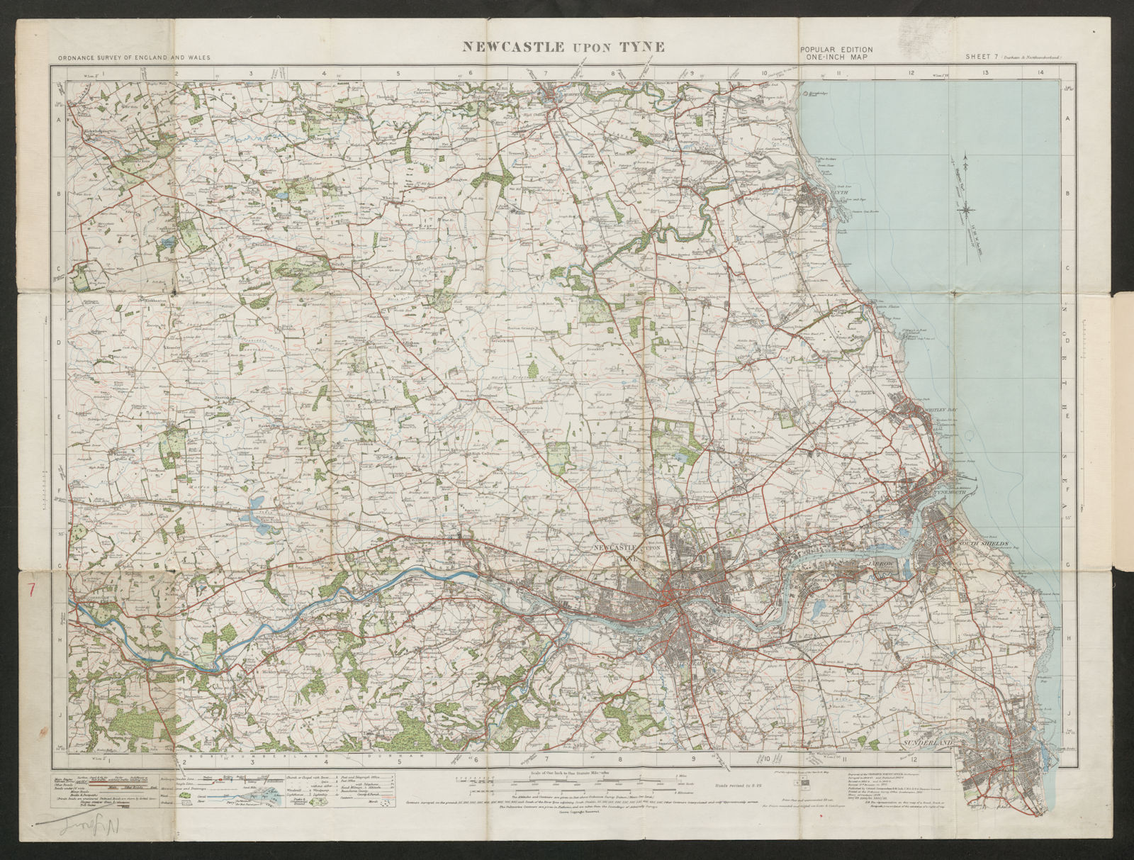 NEWCASTLE UPON TYNE sheet 7. Tyneside Sunderland. ORDNANCE SURVEY 1932 old map