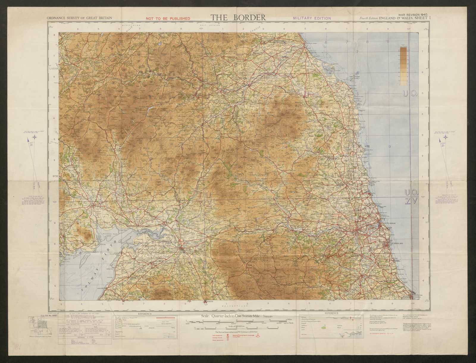 War Revision Sheet 1 THE BORDER. Scottish Borders. ORDNANCE SURVEY 1940 map