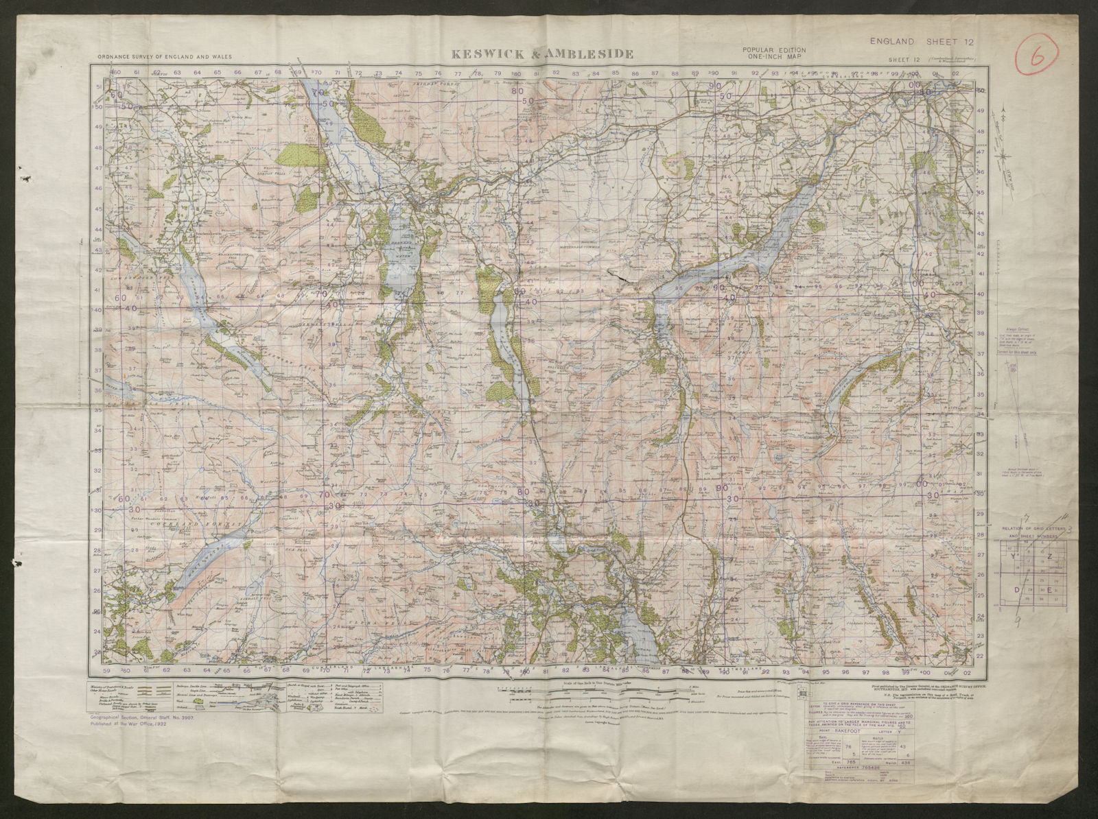 Sheet 12 KESWICK & AMBLESIDE. Lake District Ullswater. ORDNANCE SURVEY 1932 map