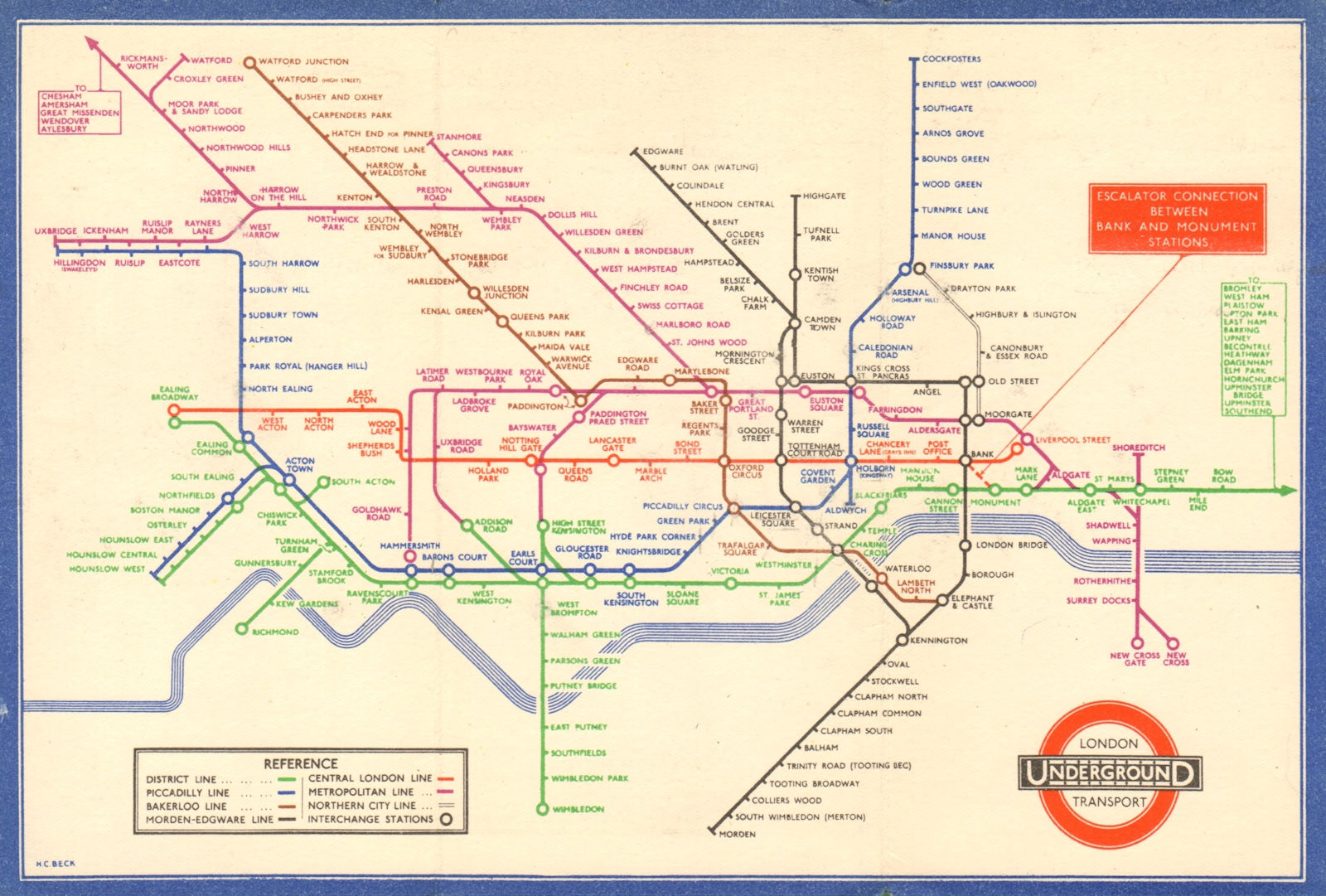 Associate Product LONDON UNDERGROUND tube map plan diagram. Middle Circle. HARRY BECK #1 1936
