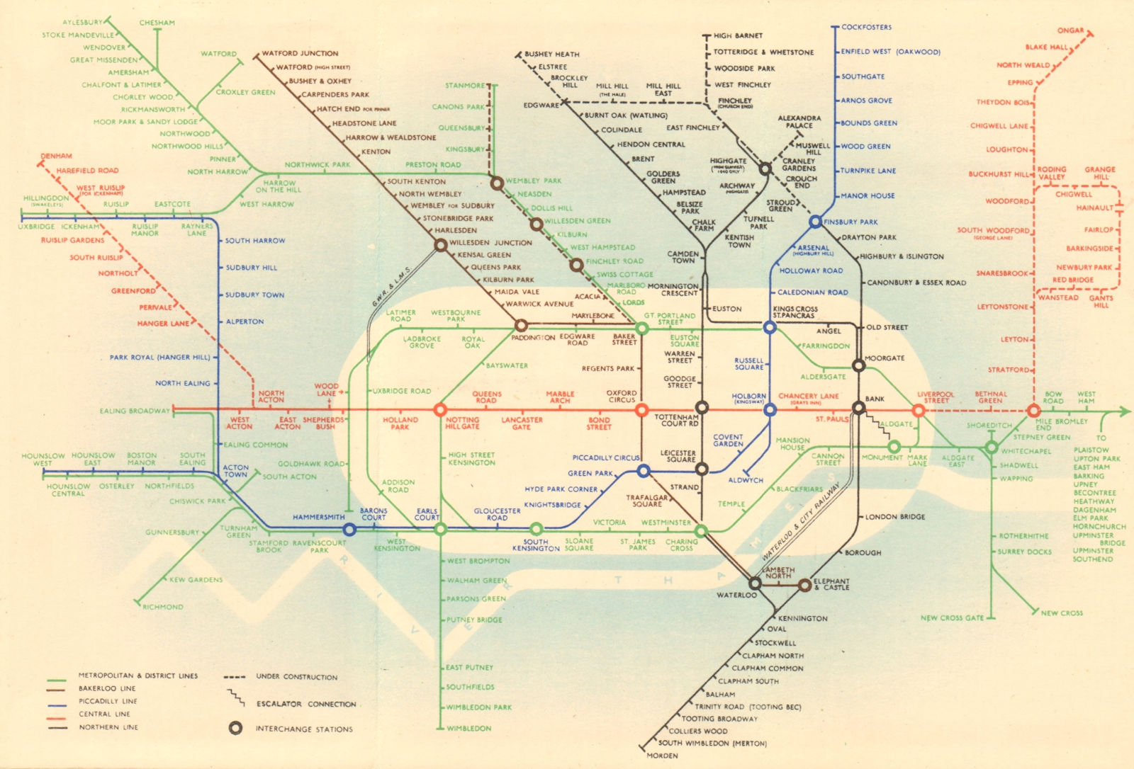 LONDON UNDERGROUND tube map plan diagram. Northern Heights SCHLEGER/ZERO #3 1939