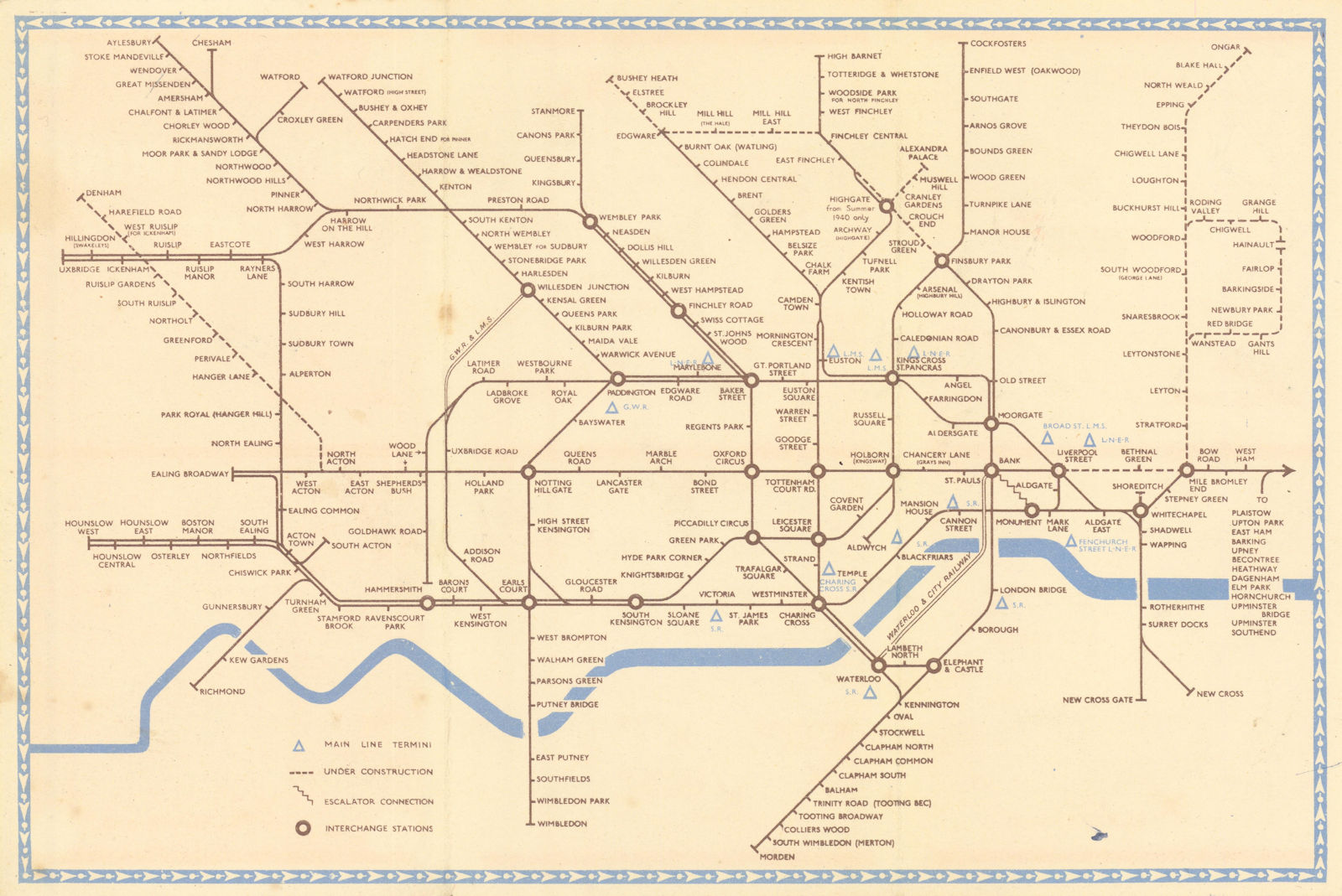Associate Product LONDON UNDERGROUND tube map plan diagram. Northern Heights SCHLEGER/ZERO #2 1940