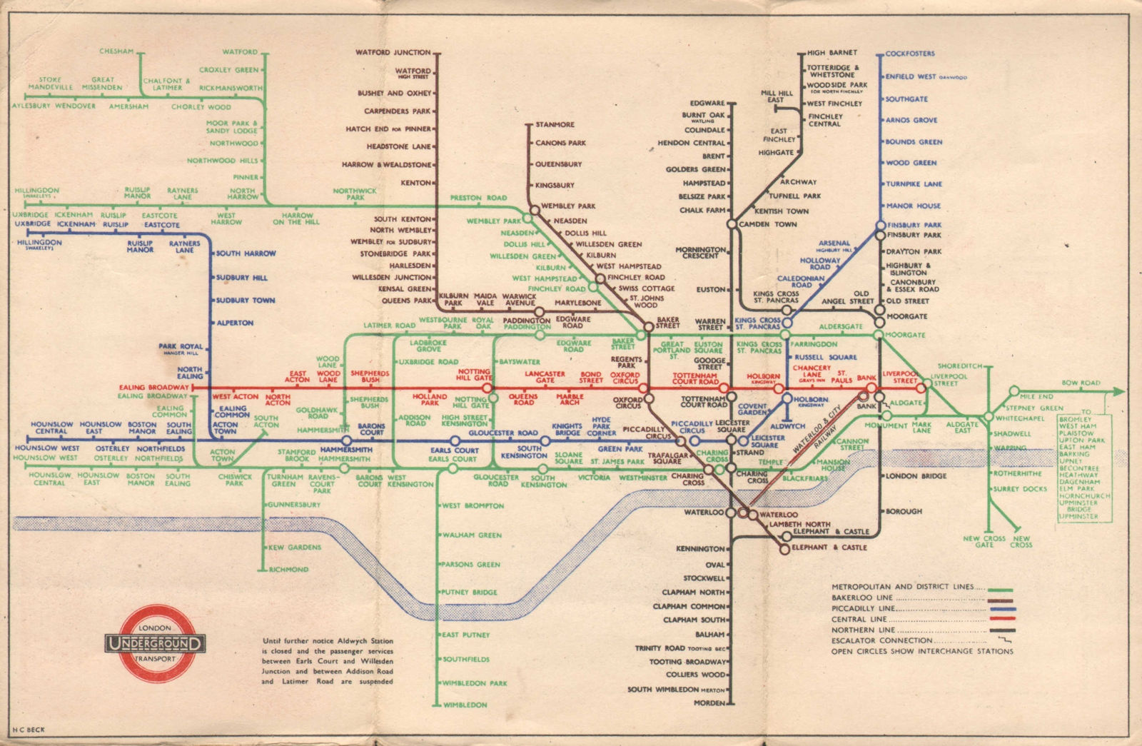 LONDON UNDERGROUND tube map plan diagram. Green Metropolitan Line. BECK ...