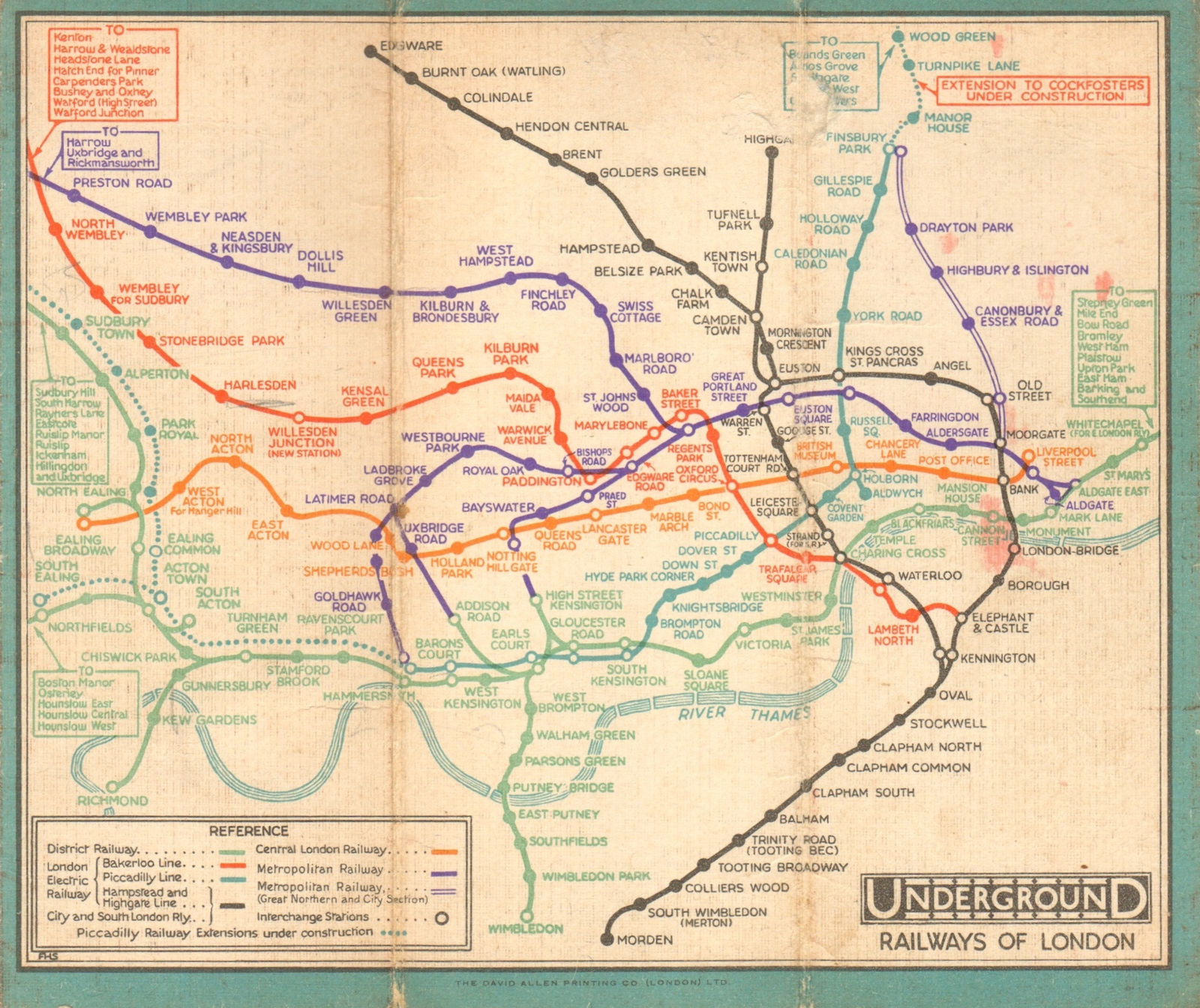 LONDON UNDERGROUND tube map plan diagram. Piccadilly extension. STINGEMORE 1931