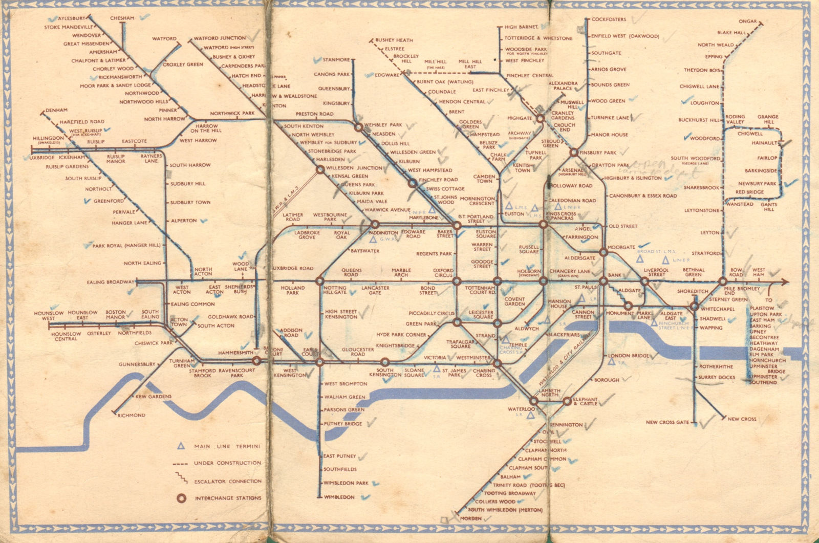 Associate Product LONDON UNDERGROUND tube plan map diagram. Northern Heights SCHLEGER/ZERO #1 1941