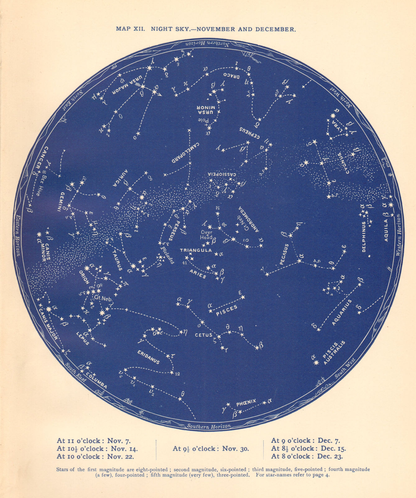 STAR MAP XII. The Night Sky. November-December. Astronomy. PROCTOR 1887